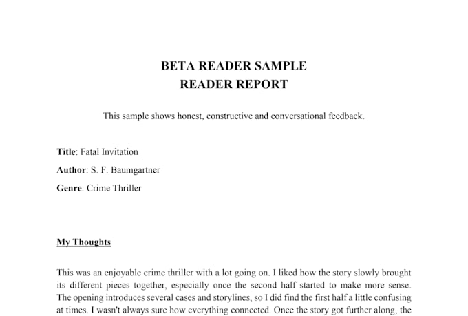 provide beta reader report and critique your manuscript